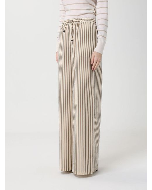 Max Mara Natural Striped Cotton And Silk Palazzo Trousers