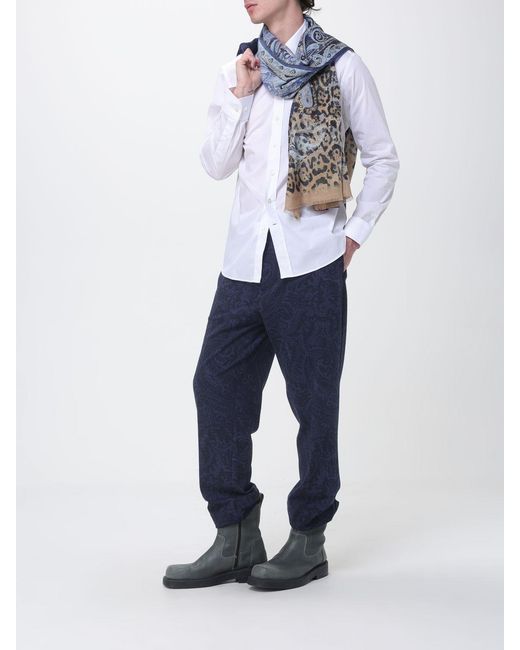 Etro Blue Paisley Animal Print Cotton Scarf for men