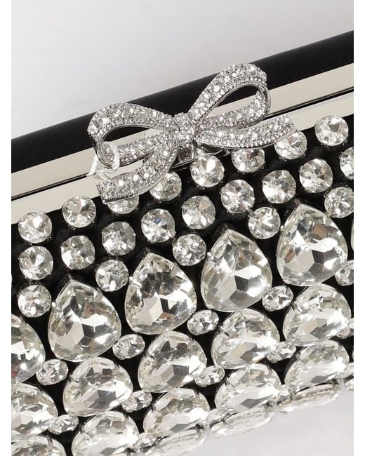 Self-Portrait White Satin Clutch With Rhinestones