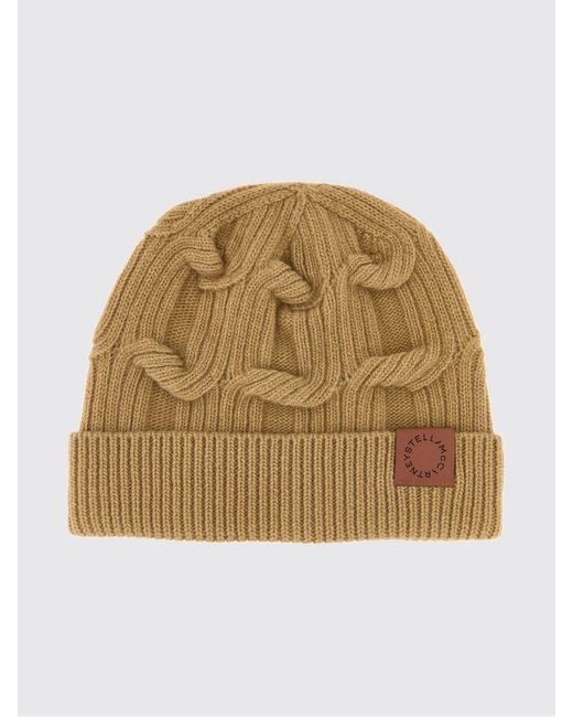 Stella McCartney Natural Ribbed Wool Hat With Woven Inlay