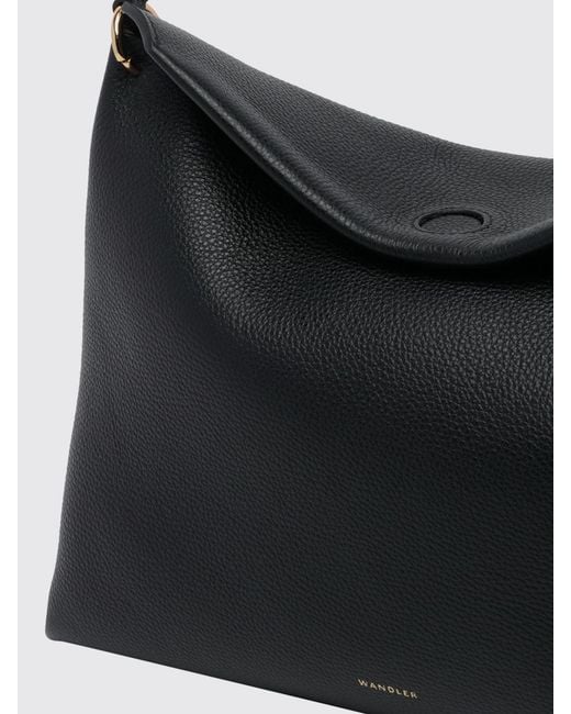 Wandler Black Penelope Small Calf Leather Shoulder Bag With Flap Closure