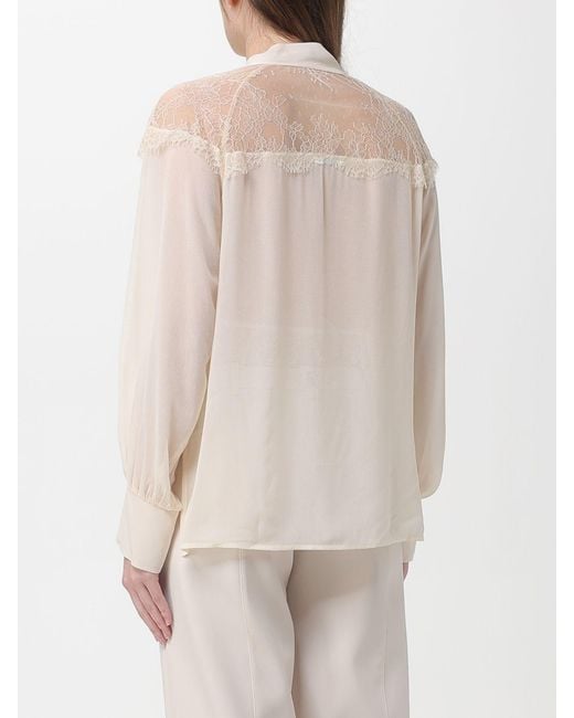 Patrizia Pepe Natural Chiffon Blouse With Lace Inserts