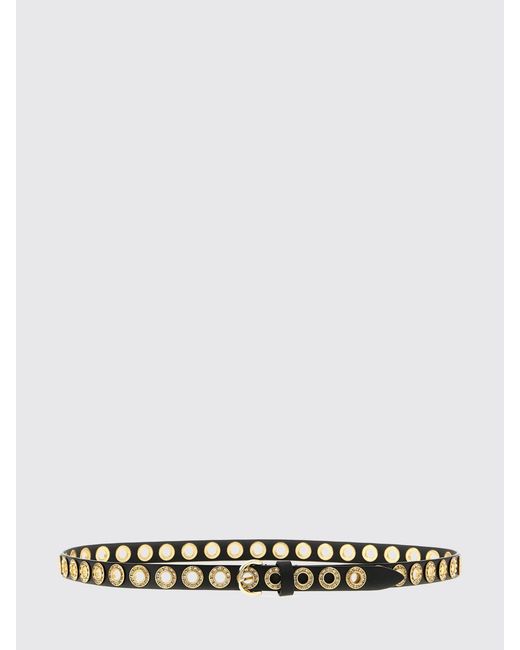 Pinko White Leather Belt With Metal Eyelets And Set Rhinestones