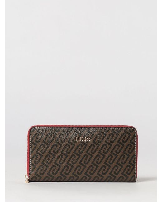 Liu Jo Brown Grained Synthetic Leather Wallet With Printed Logo