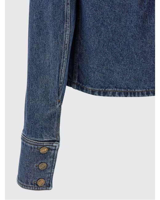 Balmain Blue Crop Denim Jacket