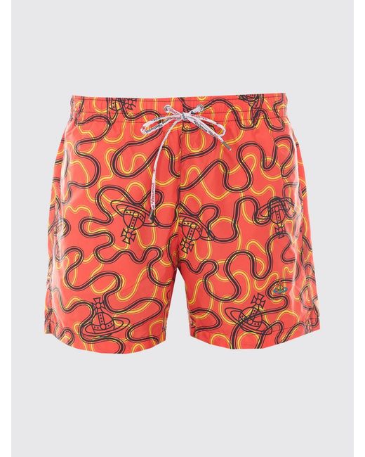 Vivienne Westwood Red Orb Monogram Polyamide Swim Shorts With Elasticated Waist for men
