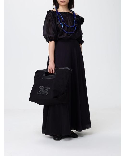 Max Mara Black Cotton Canvas And Leather Bag