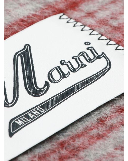 Marni White Cheque Wool And Mohair Blend Scarf With Logo And Frayed Edges for men