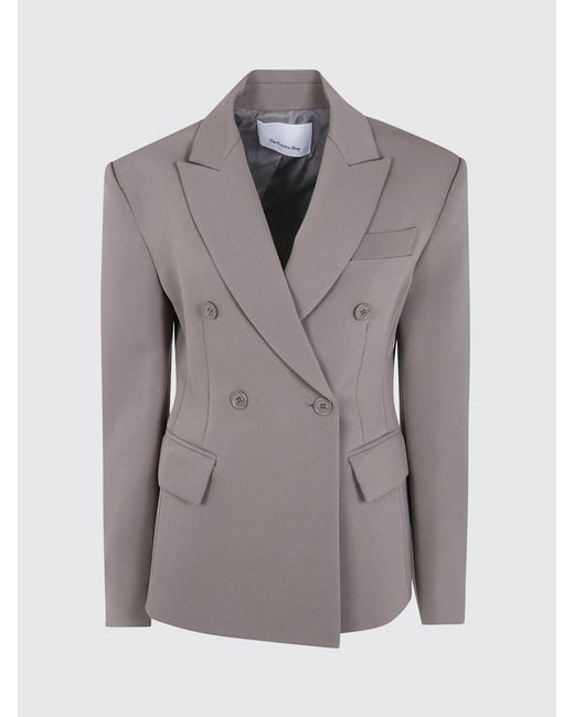 Frankie Shop Gray Cropped Double-Breasted Blazer