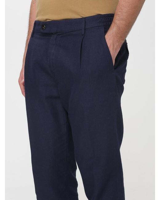 Eleventy Blue Cotton And Linen Slim Fit Trousers for men