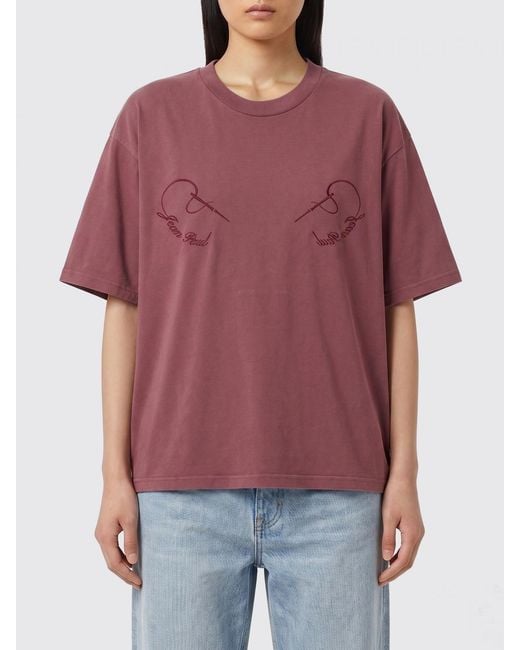 Jean Paul Gaultier Red Organic Cotton T-Shirt With Dropped Shoulders And Tonal Logo