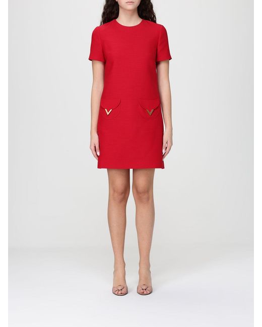 Valentino Red Vlogo Virgin Wool And Silk Mini Dress