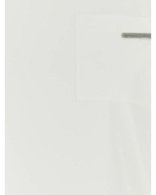 Brunello Cucinelli White Cotton Crewneck T-Shirt With Pocket And Monili Embellishment