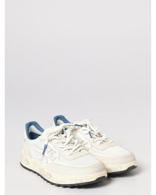 Premiata White Nous Perforated Suede Sneakers for men