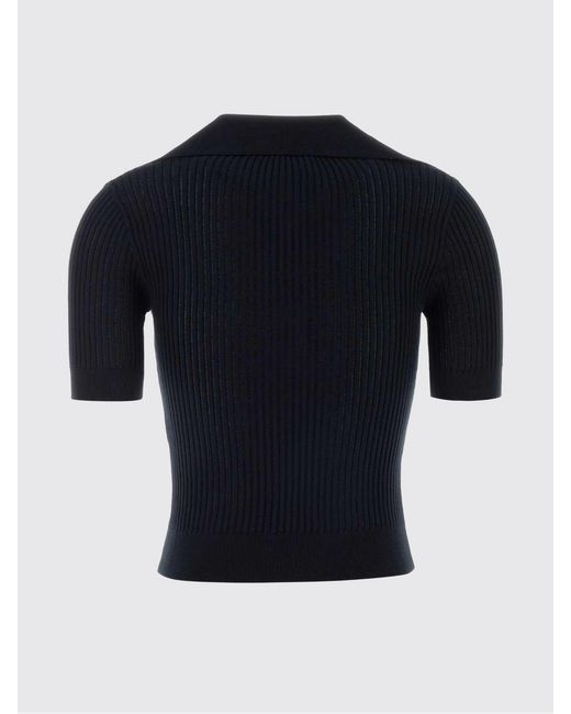 Patou Blue Ribbed Cotton Knit Polo Shirt