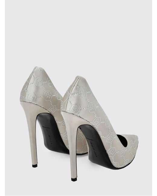 Philipp Plein White Satin Pumps With Rhinestone Hexagon
