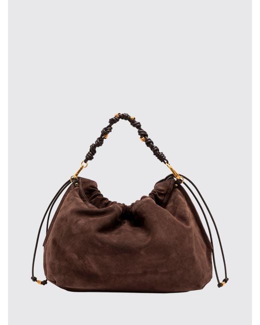 Gianni Chiarini Brown Morgana Suede Shoulder Bag With Drawstring Closure