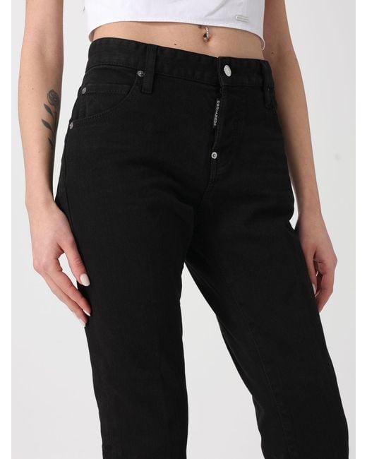 Jeans Slim Fit De Denim De Algodón DSquared² de color Black