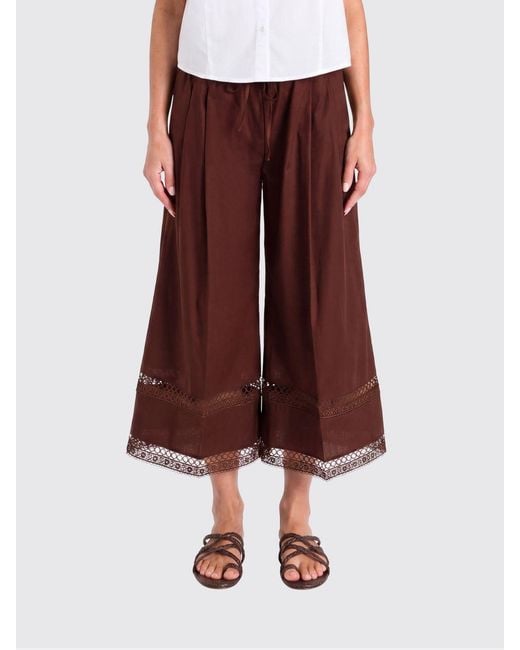 Twinset Red Cotton Blend Cropped Trousers