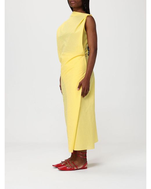 Jacquemus Yellow The Drap Asymmetric Midi Dress
