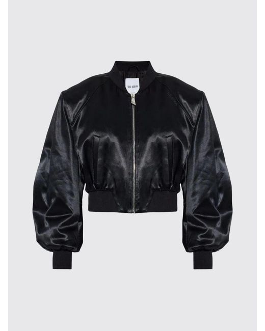 The Attico Black Viscose Crop Bomber Jacket