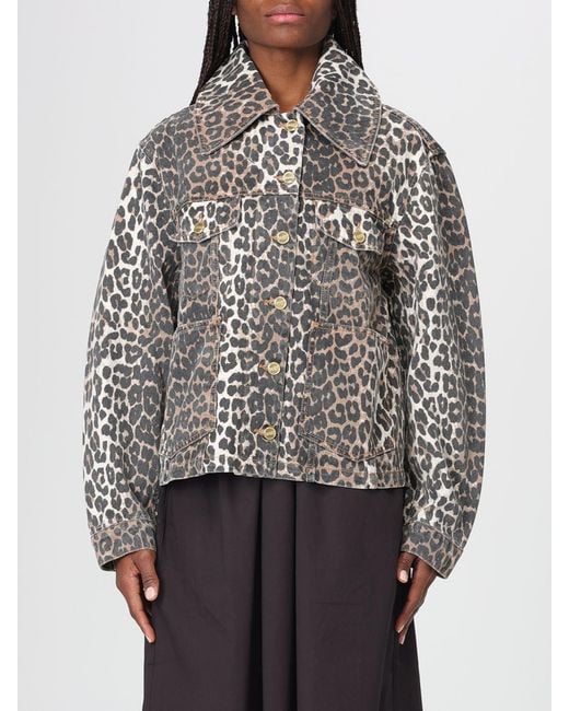 Ganni Gray Animal Print Organic Cotton Jacket