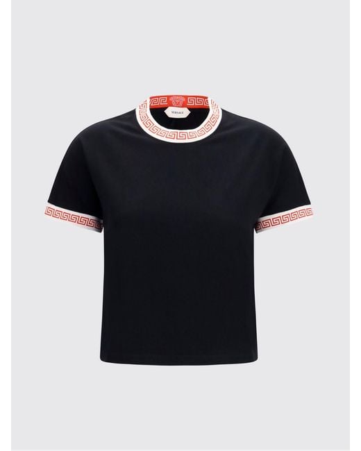 Versace Black Greca Print Crew-Neck Cotton T-Shirt