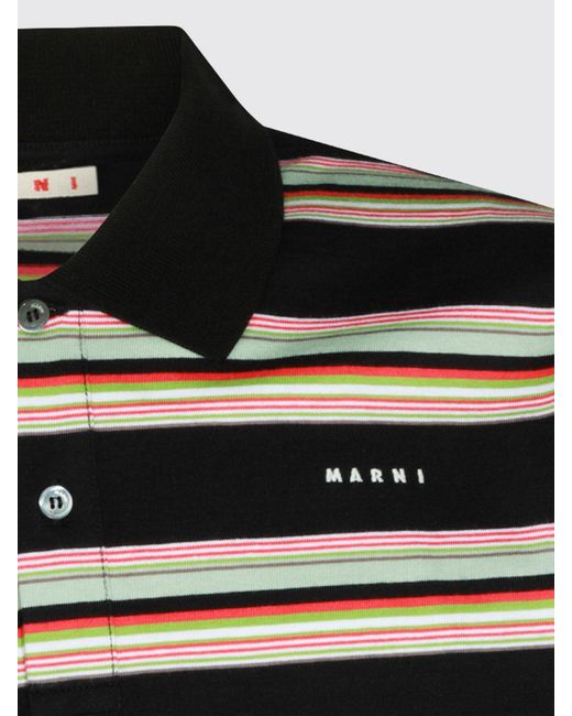 Marni Blue Long-Sleeved Striped Cotton Polo Shirt With Contrast Logo for men