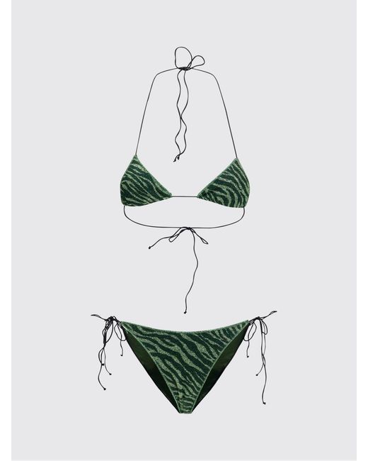 Oseree Green Zebra-Print Triangle Bikini