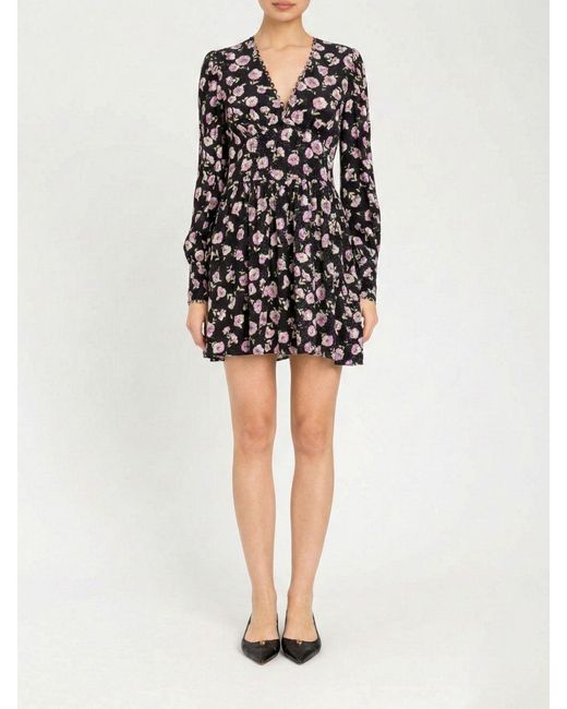 Twinset Black Mini Viscose Dress With Floral Print