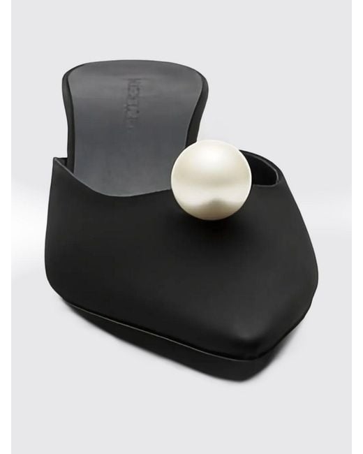 Magda Butrym Black Silk Mules With Applied Pearl