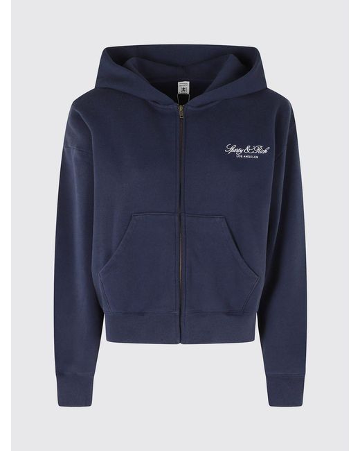 Sporty & Rich Blue Sporty &Amp Rich Embroidered-Logo Cotton Zip-Up Hoodie