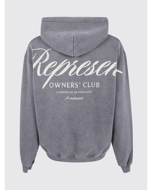 Represent Gray Cotton Hoodie With Logo for men