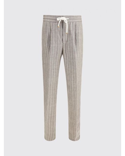 Brunello Cucinelli Gray Linen Drawstring Trousers for men