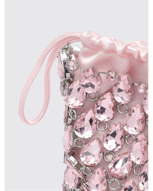 Self-Portrait Pink Rhinestone Satin Bucket Pouch