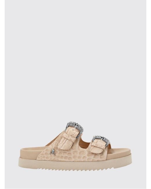 Philipp Plein Natural Croc-Effect Leather Sandals With Straps And A Jewel Buckle