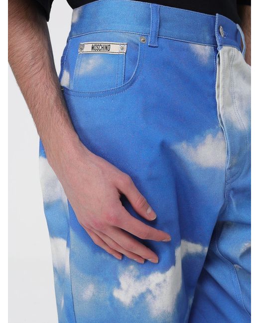 Moschino Couture Blue Printed Denim Straight Jeans for men