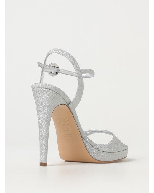 Casadei White Glitter Leather Sandals