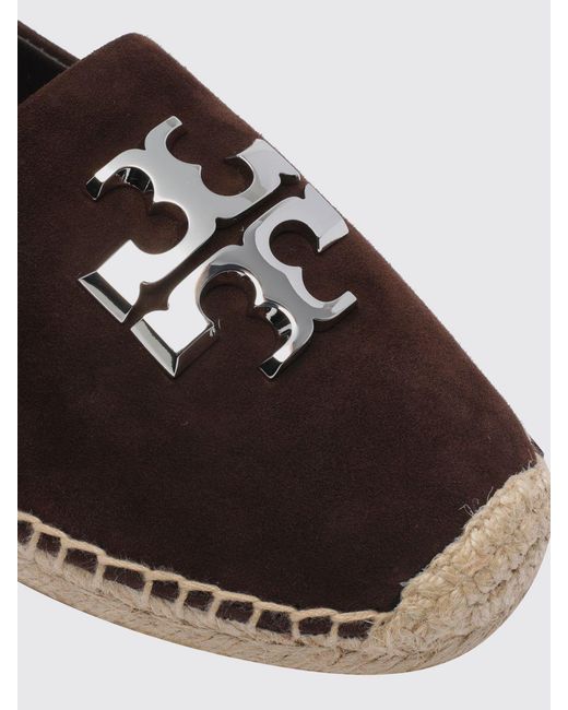Tory Burch Brown Eleanor Suede Espadrilles With Double T Logo And Low Heel