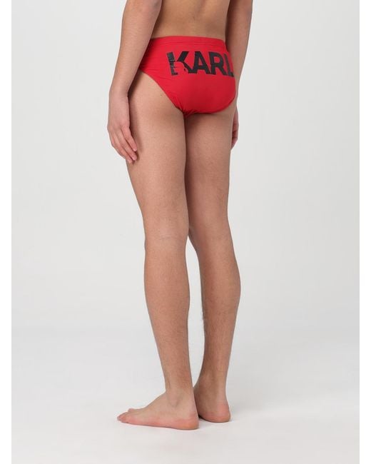 Karl Lagerfeld Red Logo Printed Drawstring Swim Trunks for men