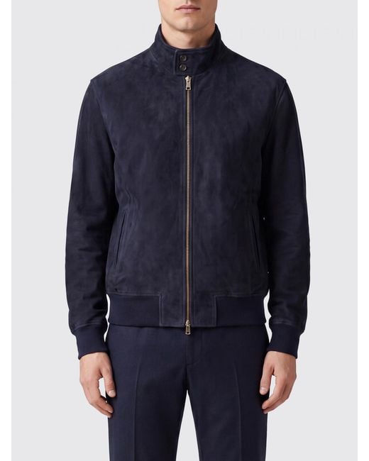 Boglioli Blue Suede Bomber Jacket for men