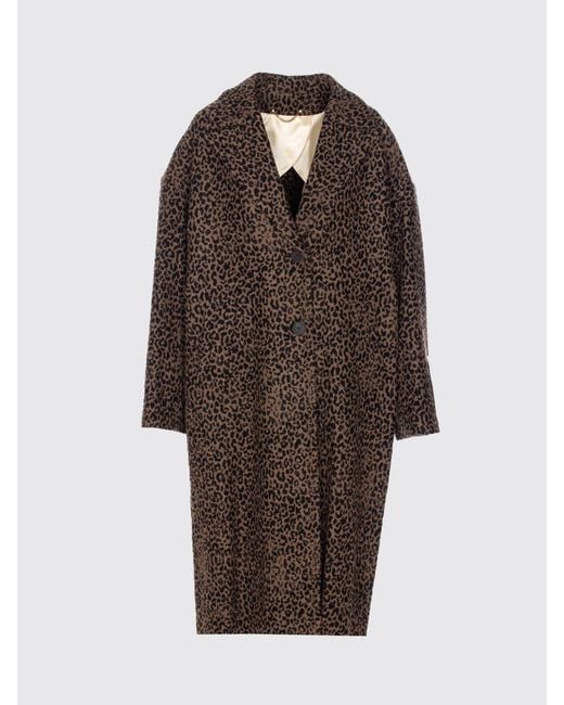 Golden Goose Deluxe Brand Brown Animal Print Wool Blend Long Coat With Dropped Shoulders