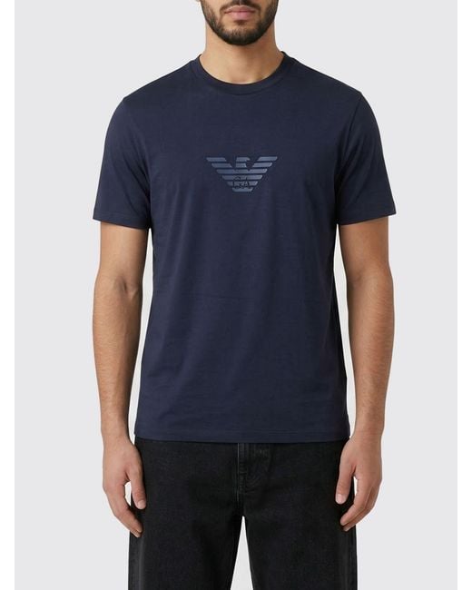 Emporio Armani Blue Basic Cotton T-Shirt With Eagle for men