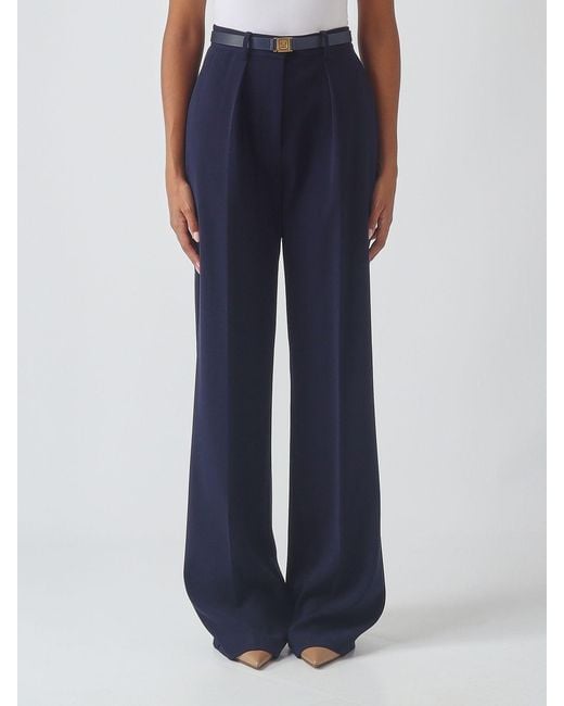 Elisabetta Franchi Blue High-Waisted Wide-Leg Crêpe Trousers With Logo Belt