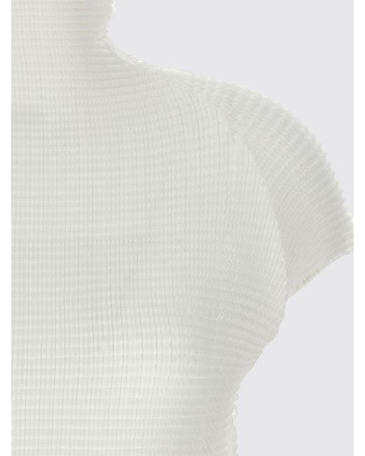 Issey Miyake White Pleated Slim Fit Turtleneck With Short Sleeves