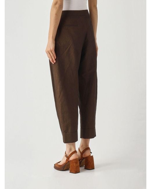 PT Torino Brown Cropped Fit Cotton And Linen Trousers