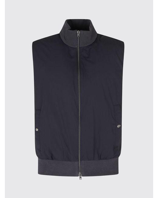 Herno Blue Padded Technical Nylon High-Neck Gilet With Two-Way Zip for men
