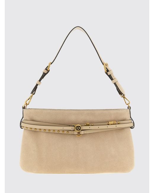 Pinko Natural Suede Bag With Micro Studs