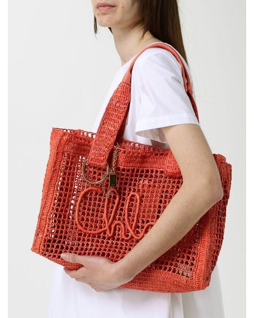 Chloé Red ChloÉ Summer Banana Perforated Raffia Bag