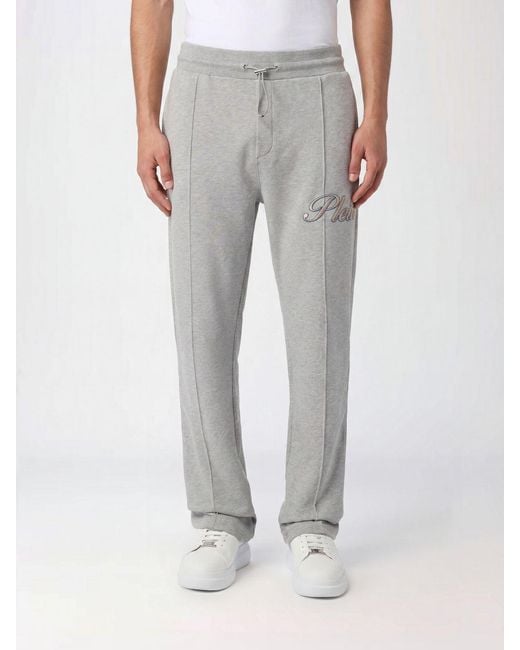 Philipp Plein Gray Jersey Jogging Trousers With Contrasting Logo And Waist Drawstring for men